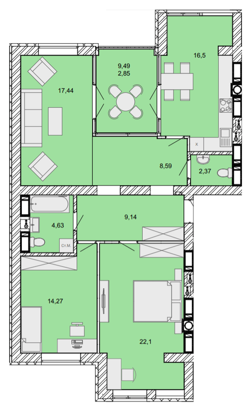 3-кімнатна 97.89 м² в ЖК Найкращий квартал від 27 000 грн/м², м. Ірпінь
