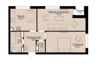 2-кімнатна 55.95 м² в ЖК Гостомель Residence від 22 000 грн/м², смт Гостомель