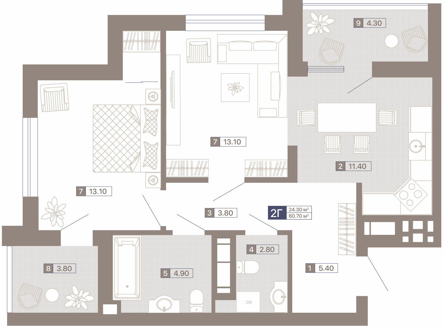 2-кімнатна 60.7 м² в ЖК Лук'янівський каскад від 49 068 грн/м², Київ