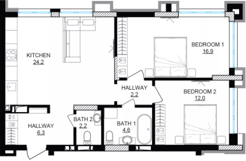 2-кімнатна 68.5 м² в ЖК DOCK32 від 58 000 грн/м², Київ