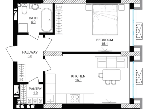 1-кімнатна 43 м² в ЖК DOCK32 від 50 000 грн/м², Київ