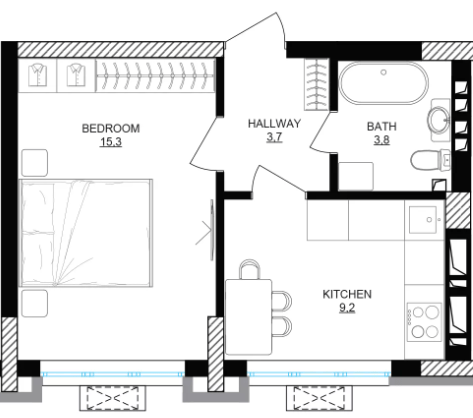 1-кімнатна 32 м² в ЖК DOCK32 від 50 000 грн/м², Київ