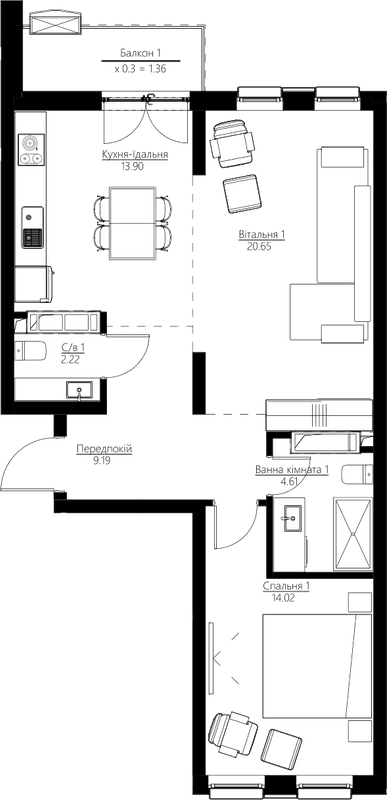 2-комнатная 65.95 м² в ЖК Happy House от 40 927 грн/м², Киев