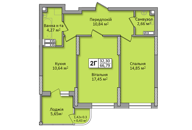 2-кімнатна 66.79 м² в ЖК по вул. Ю. Кондратюка від 26 000 грн/м², Київ