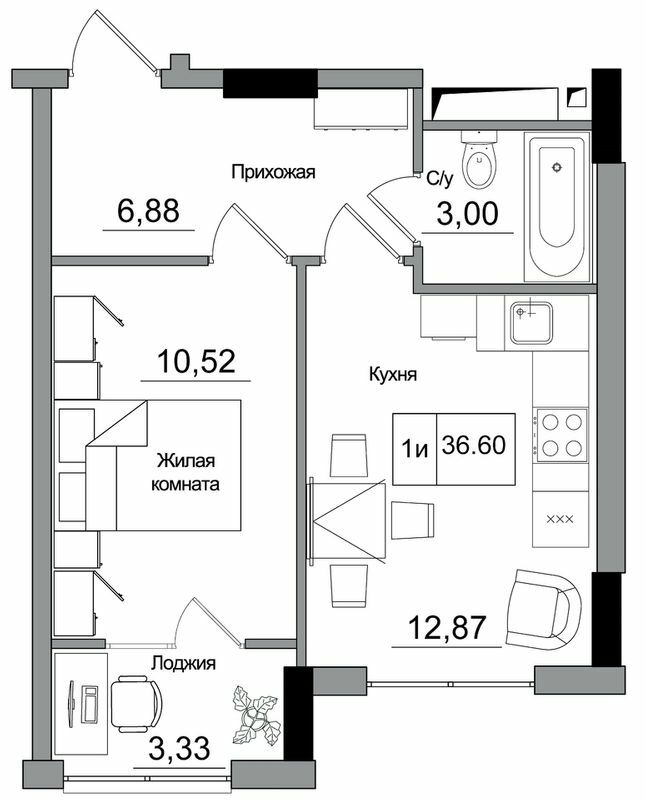 1-кімнатна 36.6 м² в ЖМ ARTVILLE від 22 450 грн/м², смт Авангард