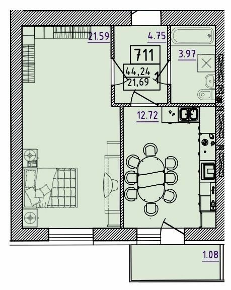 1-кімнатна 44.24 м² в ЖК Парк Морський від 16 500 грн/м², м. Южне
