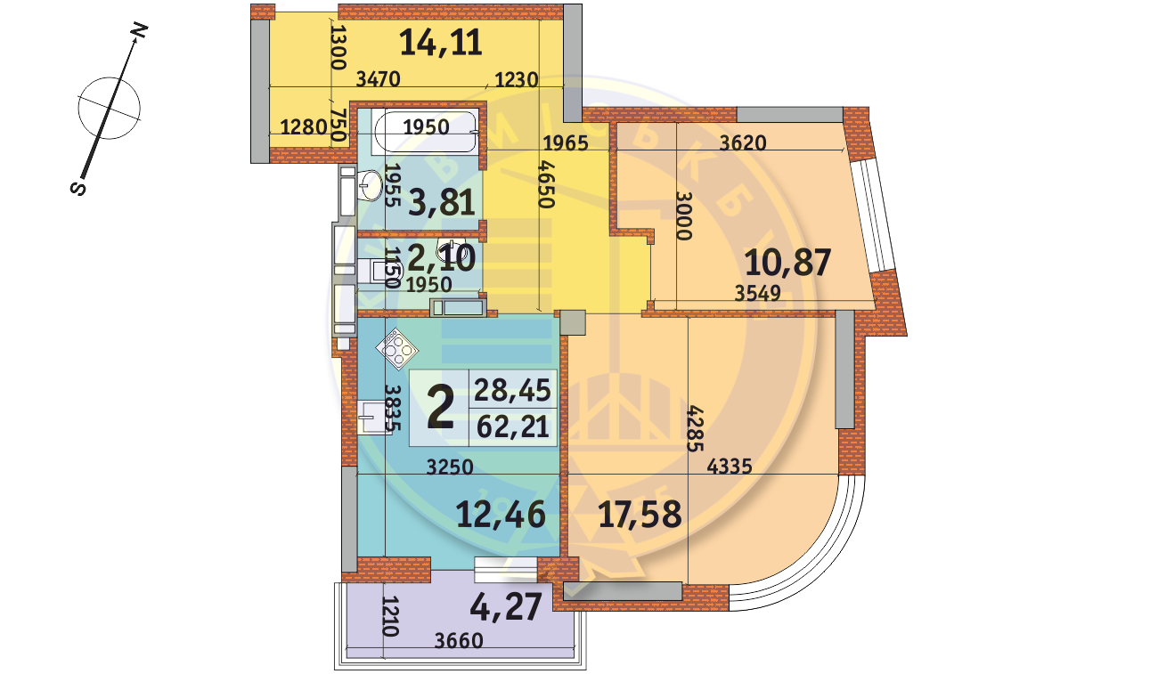 2-кімнатна 62.21 м² в ЖК Урлівський-2 від 30 232 грн/м², Київ