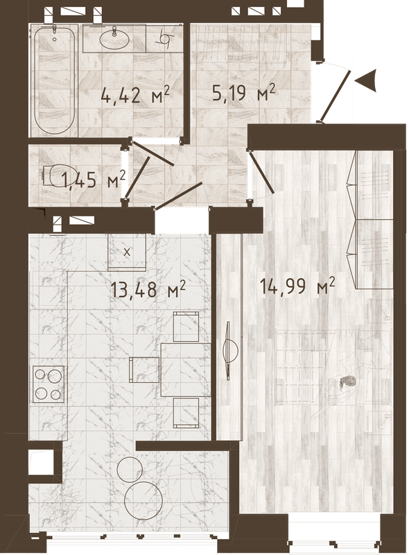 1-кімнатна 39.53 м² в ЖК Одеська Чайка (Сахарова) від 19 000 грн/м², с. Крижанівка