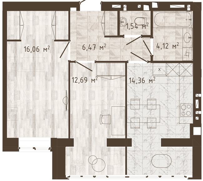 2-кімнатна 55.24 м² в ЖК Одеська Чайка (Сахарова) від 19 000 грн/м², с. Крижанівка