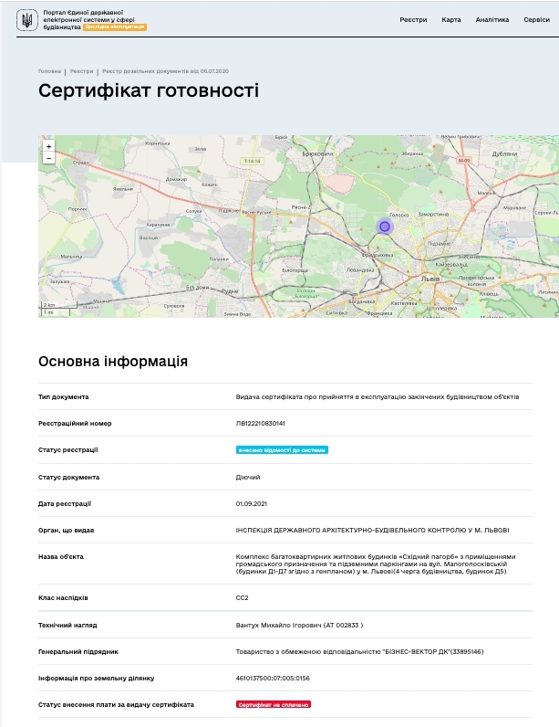 Сертификат о готовности Дом Д5, ЖК Малоголосківські пагорби