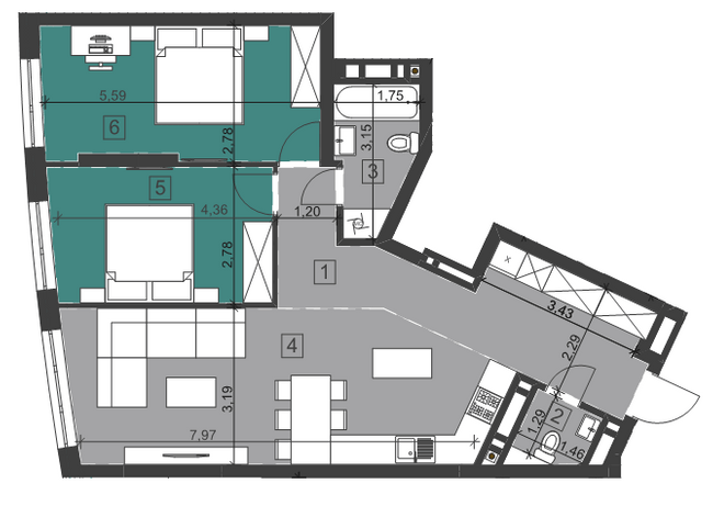 2-кімнатна 74.44 м² в ЖК Парус City від 25 100 грн/м², Львів