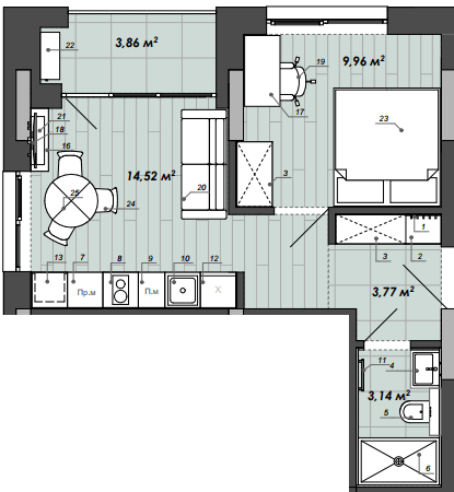 1-комнатная 32.11 м² в Апарт-комплекс WELL towers от 42 350 грн/м², Львов