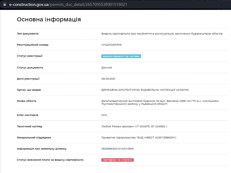 Сертификат о готовности Дом 12, ЖК Південний