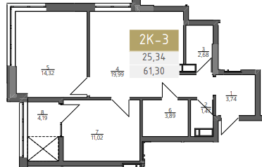2-комнатная 61.3 м² в ЖК Liberty Gardens от 29 500 грн/м², Харьков