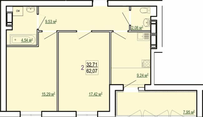 2-кімнатна 62.07 м² в ЖК Казка від 16 500 грн/м², Харків