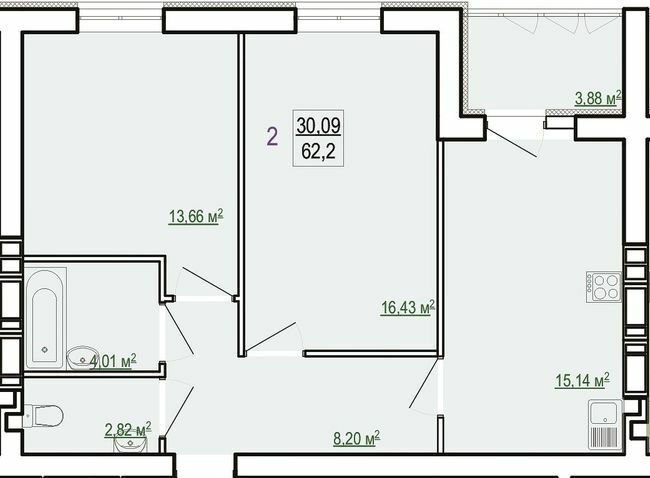 2-кімнатна 62.2 м² в ЖК Казка від 16 500 грн/м², Харків