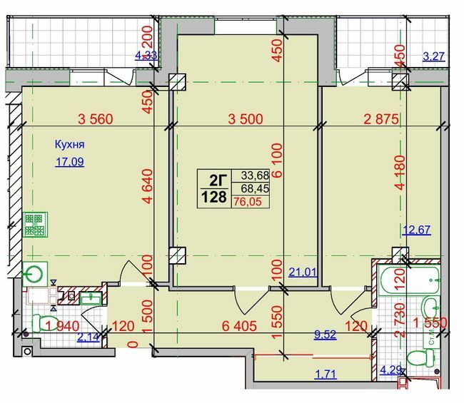 2-кімнатна 76.05 м² в ЖК Спортивний від 27 000 грн/м², Харків