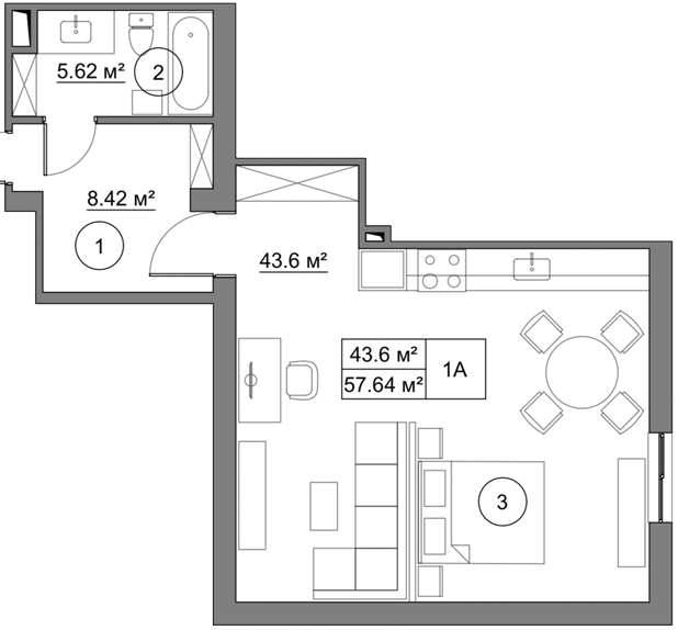 1-кімнатна 57.64 м² в КБ Петрівський Гай від 28 500 грн/м², с. Святопетрівське