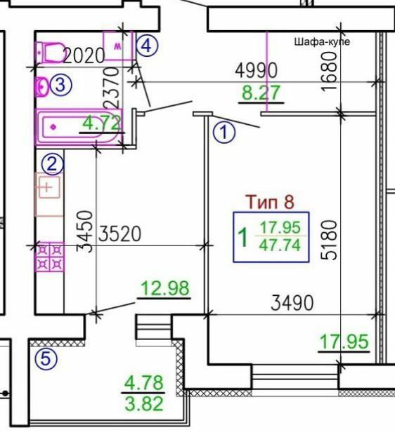 1-кімнатна 47.74 м² в Мкрн Академічний від 20 750 грн/м², Вінниця