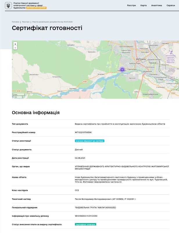 Сертификат о готовности Секции 1, 2, ЖК Avila