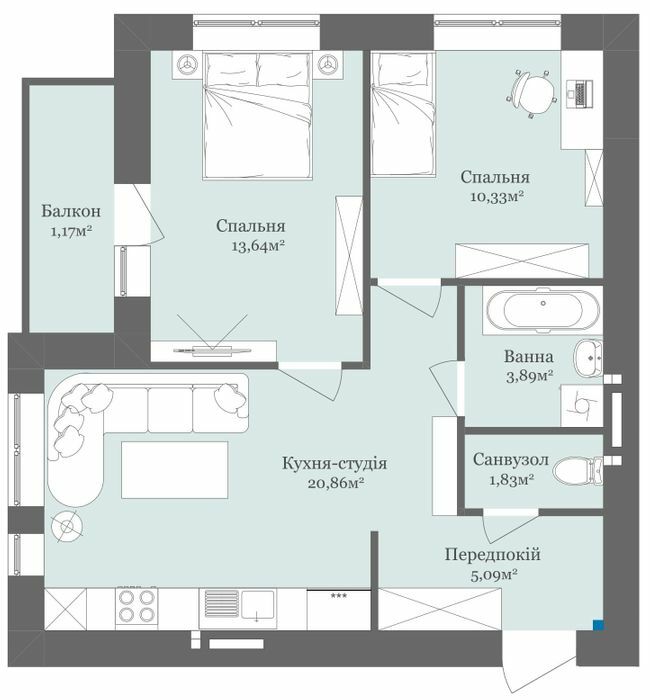 2-комнатная 56.81 м² в ЖК West Towers от 18 800 грн/м², Ужгород
