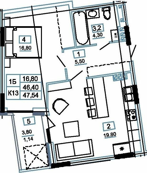 1-комнатная 47.54 м² в ЖК Канада от 14 000 грн/м², г. Чортков