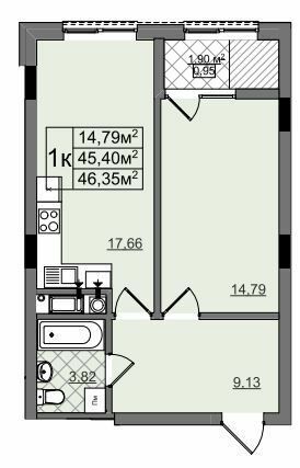 1-кімнатна 46.35 м² в ЖК на Перфецького-2 від 28 900 грн/м², Львів