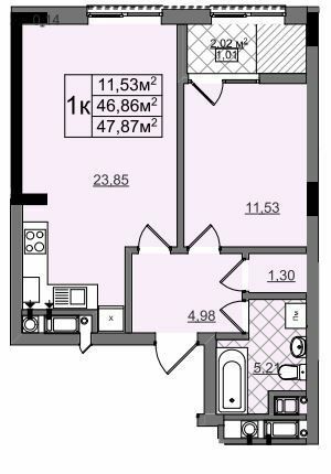1-кімнатна 47.87 м² в ЖК на Перфецького-2 від 28 900 грн/м², Львів