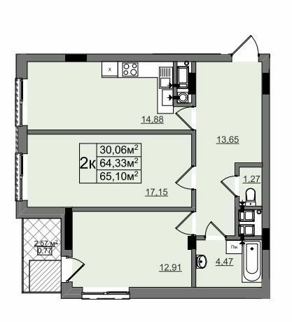 2-кімнатна 65.1 м² в ЖК на Перфецького-2 від 28 900 грн/м², Львів