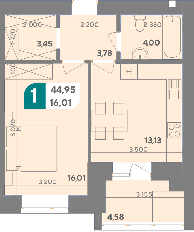 1-комнатная 44.95 м² в ЖК Park Town от 15 400 грн/м², Хмельницкий