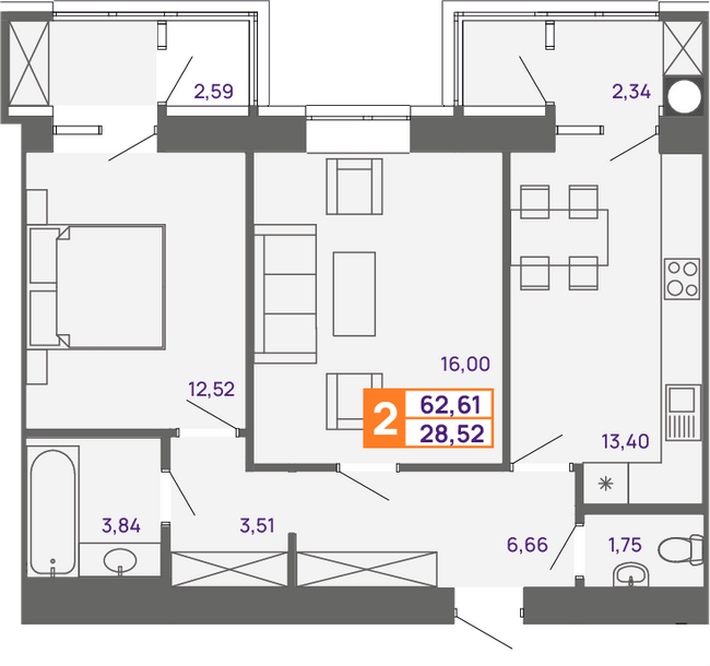 2-комнатная 62.61 м² в ЖК Молодежный от 15 000 грн/м², Хмельницкий