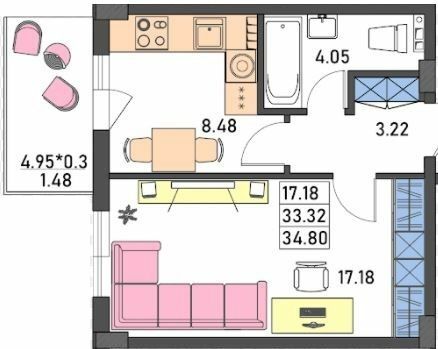 1-кімнатна 34.8 м² в ЖК Меридіан від 18 150 грн/м², Одеса