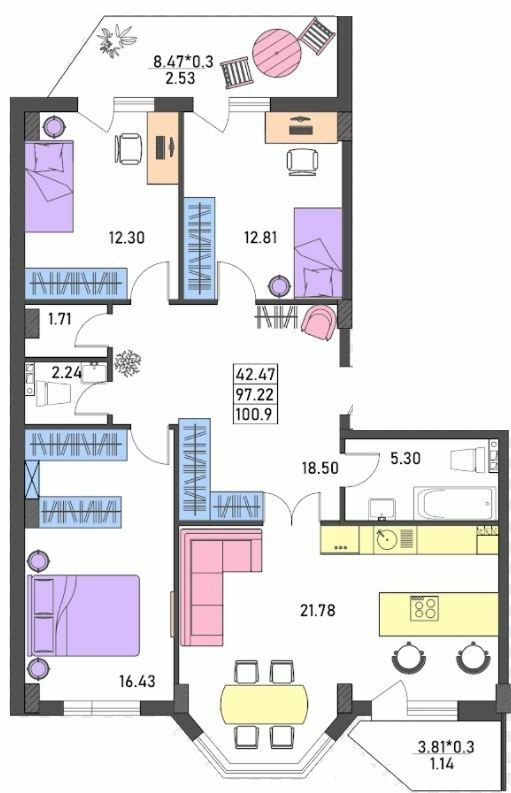 3-кімнатна 100.9 м² в ЖК Меридіан від 17 900 грн/м², Одеса