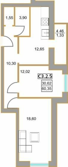 2-кімнатна 60.35 м² в ЖК Левада від 20 700 грн/м², м. Бориспіль