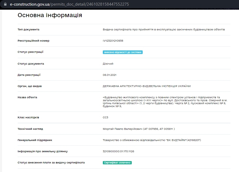 Сертифікат про готовність Дом 9, ЖК Синергія Сіті
