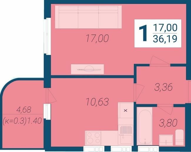 1-кімнатна 36.19 м² в ЖК Новосельцево від 25 000 грн/м², с. Чубинське