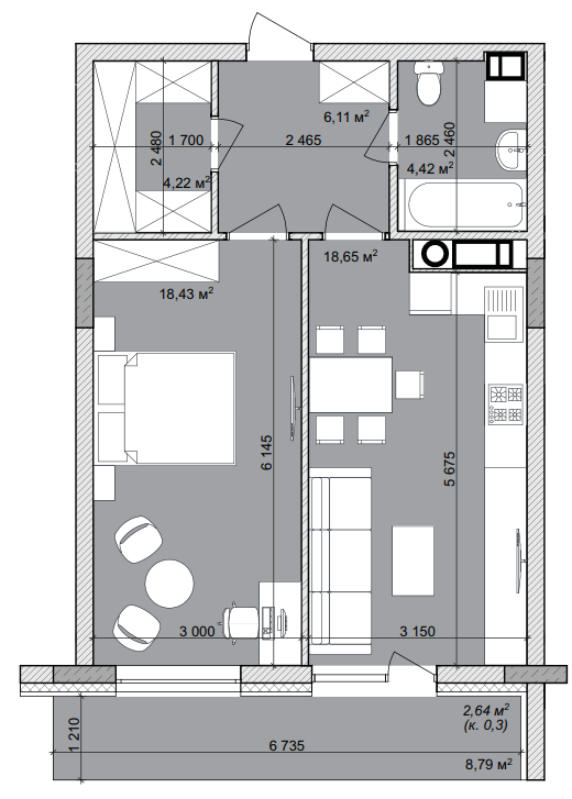 1-кімнатна 54.47 м² в ЖК Basa city від 26 000 грн/м², с. Ходосівка
