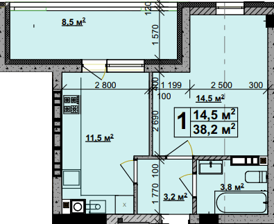 1-комнатная 38.2 м² в ЖК Vlasna от 22 000 грн/м², с. Ходосовка
