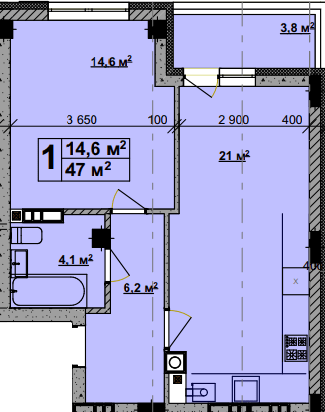 1-комнатная 47 м² в ЖК Vlasna от 22 000 грн/м², с. Ходосовка