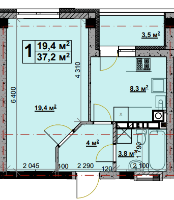 1-комнатная 37.2 м² в ЖК Vlasna от 25 000 грн/м², с. Ходосовка