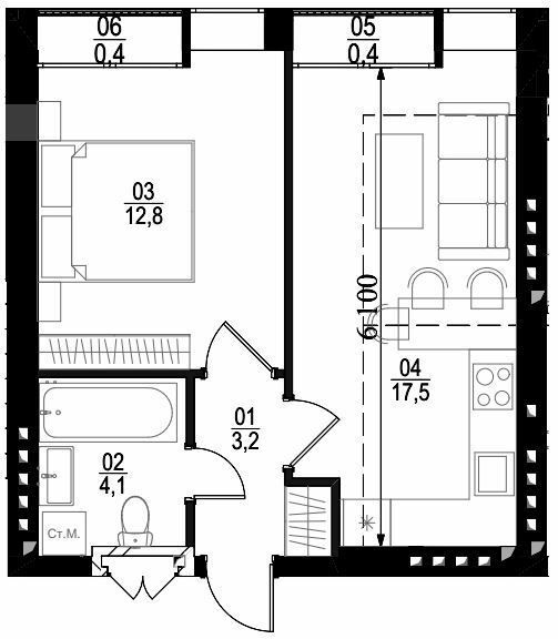 1-кімнатна 38.43 м² в ЖК City Lake від 24 500 грн/м², с. Шевченкове