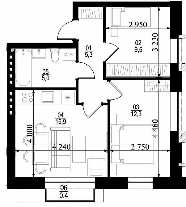 2-кімнатна 48.41 м² в ЖК City Lake від 17 500 грн/м², с. Шевченкове