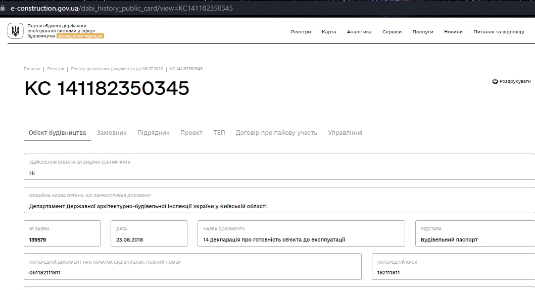 Сертифікат про готовність Дом 6, ЖК Погреби