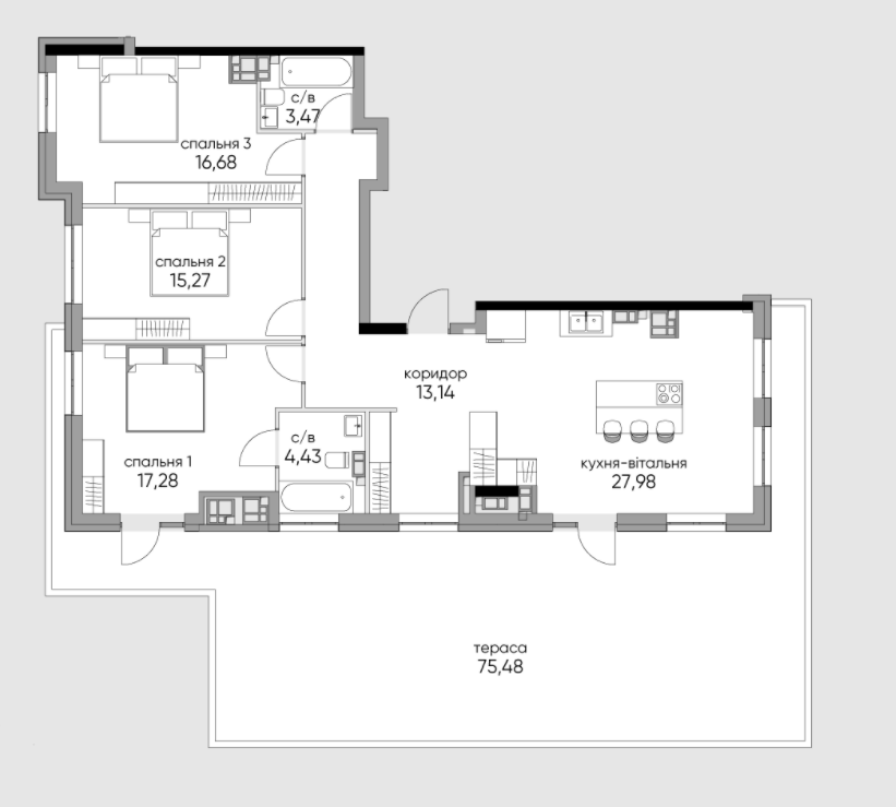 3-комнатная 88.95 м² в КД OLEGIVSKIY от 72 897 грн/м², Киев