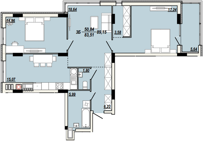 3-кімнатна 89.15 м² в ЖК Сонячна Тераса від 17 000 грн/м², Тернопіль