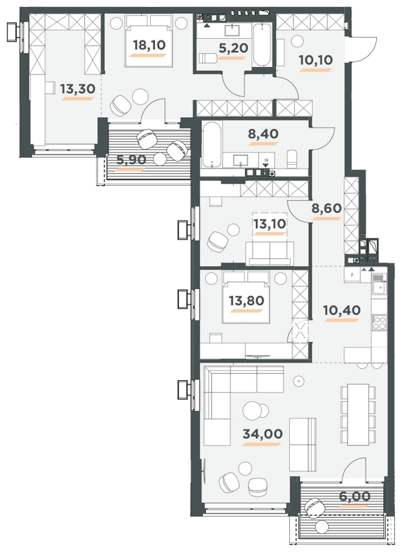 3-комнатная 140.8 м² в ЖК 31 от 42 000 грн/м², Киев