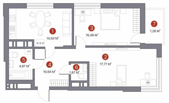 2-комнатная 67.4 м² в ЖК 7 KVARTAL от 27 450 грн/м², Киев