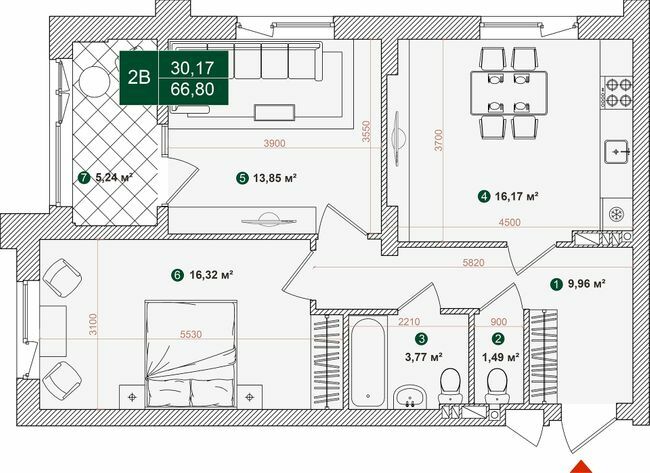2-кімнатна 66.8 м² в ЖК Forest Park від 30 000 грн/м², Київ