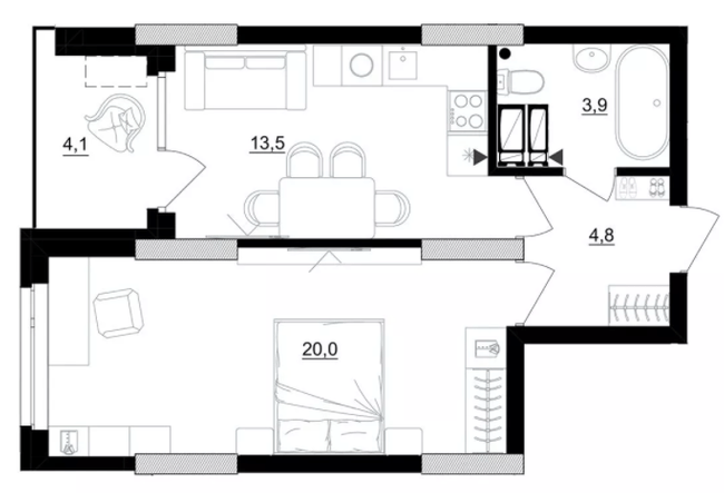 1-комнатная 44.3 м² в ЖК Kub29 от 40 400 грн/м², Киев