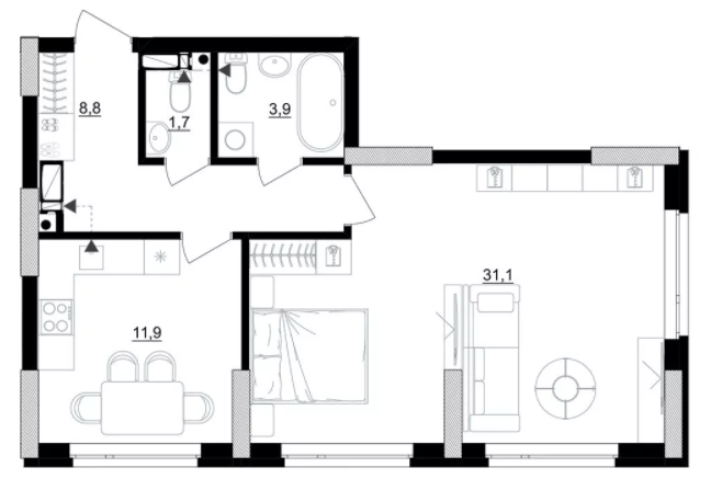 1-комнатная 57.4 м² в ЖК Kub29 от 40 400 грн/м², Киев